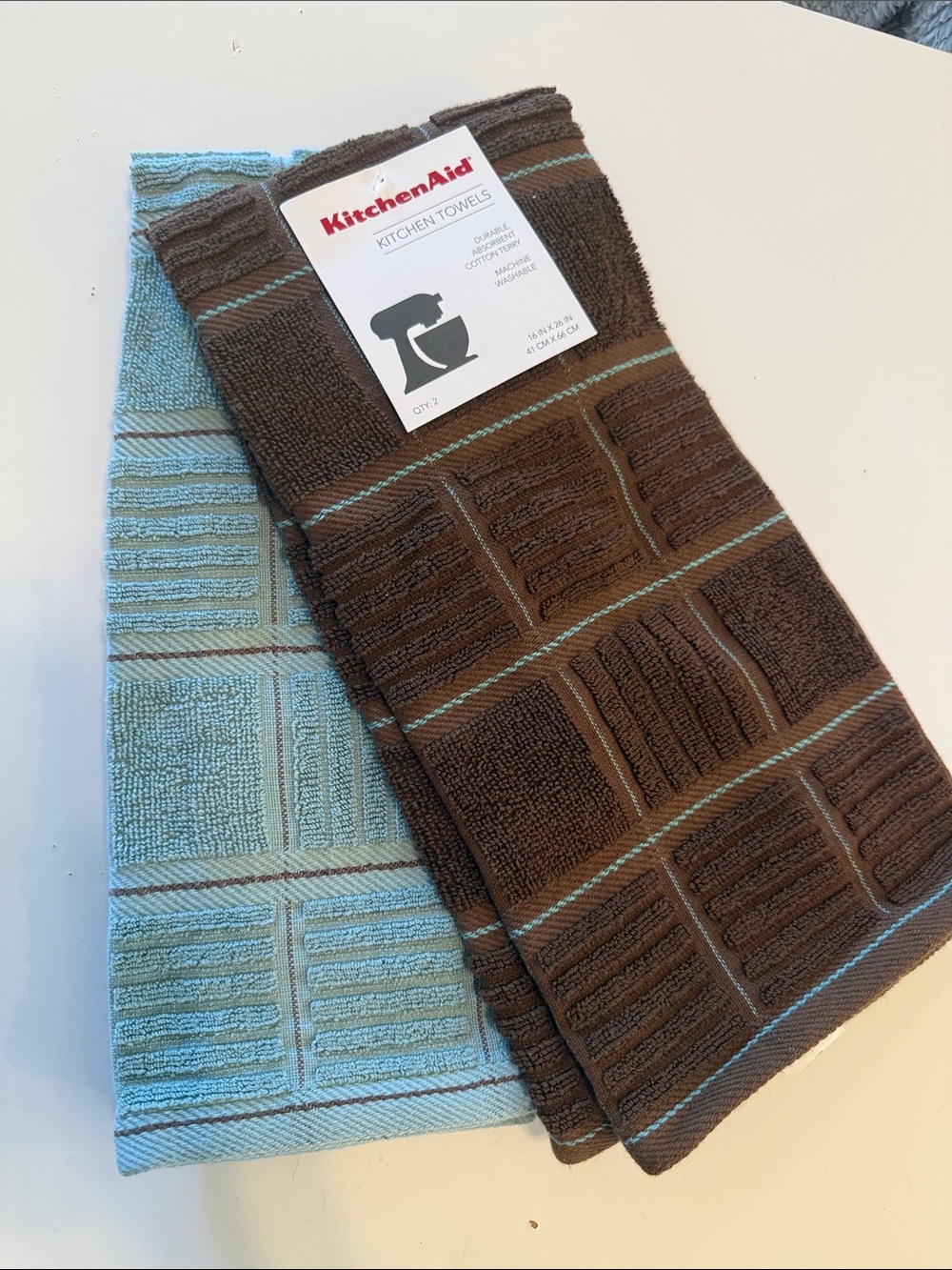 Kitchenaid set of 2 kitchen towels cotton absorbent new brown blue